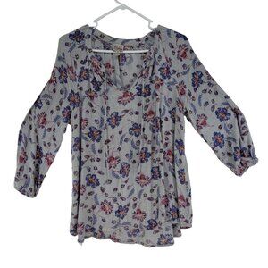 Como Vintage Gray 3/4 sleeve Flowy Blouse Floral & Paisley (flaw see pic) Medium